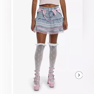 Hot Topic Sweet Society 100% Cotton Denim Frilly Lace Skirt